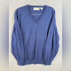 Orvis Men's Deep Blue V-Neck Sweater cotton cashmere blend